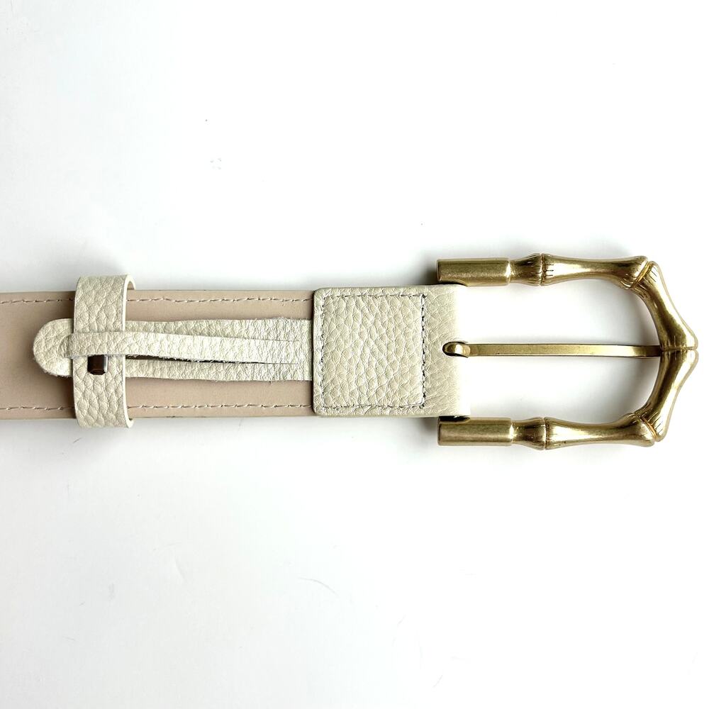 J.McLaughlin Jayla Grasscloth White Leather Raffia Belt Gold Bamboo Buckle M - Picture 15 of 15
